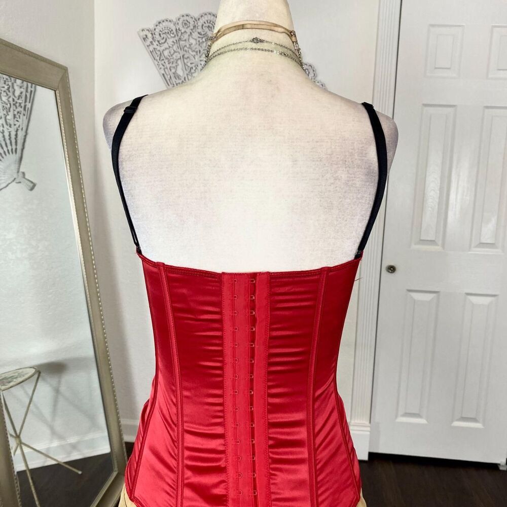 Ambrielle Early 2000's Romantic Goth Red Satin Black Velvet Lace Corset Top S - Picture 5 of 6